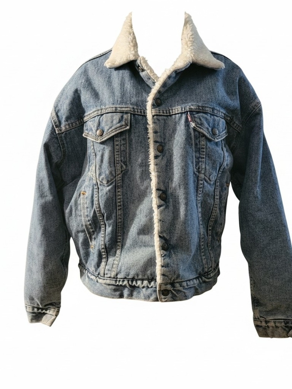 Levi's Vintage Blue Denim Sherpa Trucker Jacket with Cream Lining Large  Rodeo